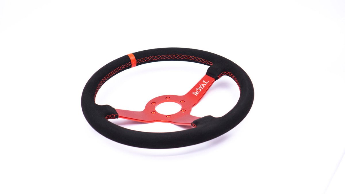 Grip Royal Brute 350mm Deep Dish Steering Wheel w/ Black Suede Grip, Red Stitching, Red TDC Stripe and Red Center - GRSW - BRT - S - BKRD - TDC - RD - RED - Subimods.com