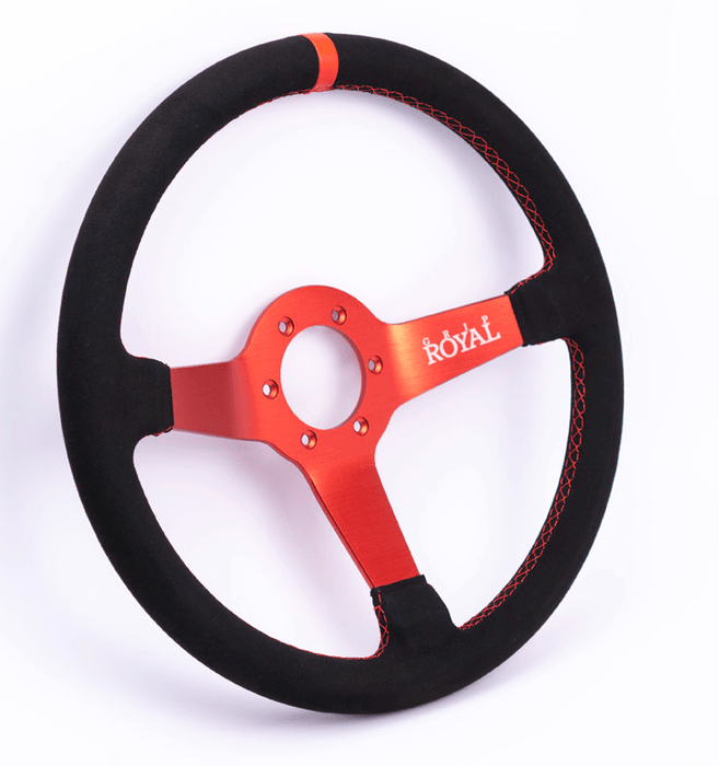 Grip Royal Brute 350mm Deep Dish Steering Wheel w/ Black Suede Grip, Red Stitching, Red TDC Stripe and Red Center - GRSW - BRT - S - BKRD - TDC - RD - RED - Subimods.com
