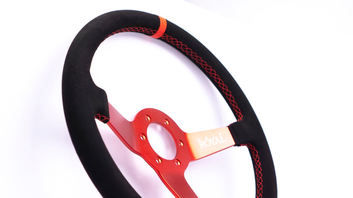 Grip Royal Brute 350mm Deep Dish Steering Wheel w/ Black Suede Grip, Red Stitching, Red TDC Stripe and Red Center - GRSW - BRT - S - BKRD - TDC - RD - RED - Subimods.com