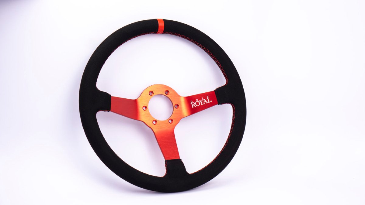 Grip Royal Brute 350mm Deep Dish Steering Wheel w/ Black Suede Grip, Red Stitching, Red TDC Stripe and Red Center - GRSW - BRT - S - BKRD - TDC - RD - RED - Subimods.com