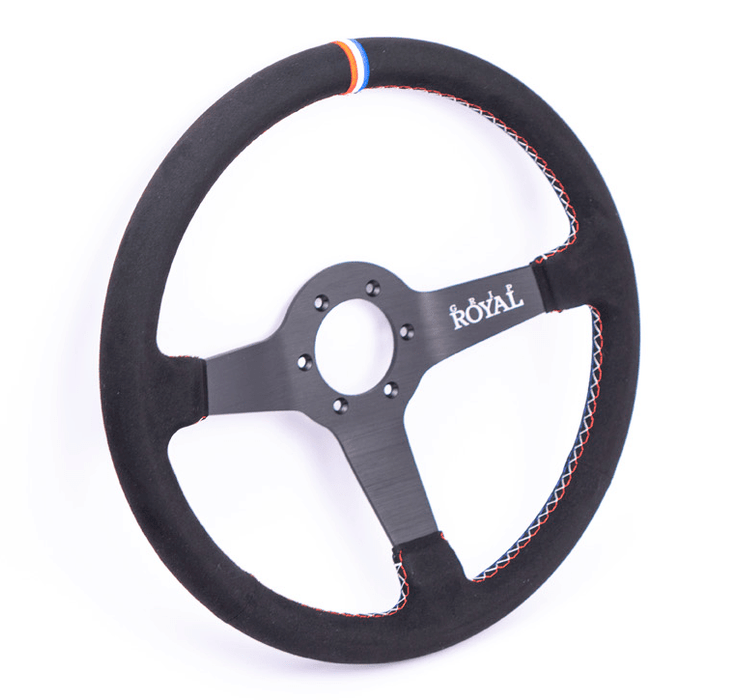 Grip Royal Brute 350mm Deep Dish Steering Wheel w/ Black Suede Grip, Red White Blue Stitching and USA TDC Stripe - GRSW - BRT - S - BK - USA - TDC - Subimods.com