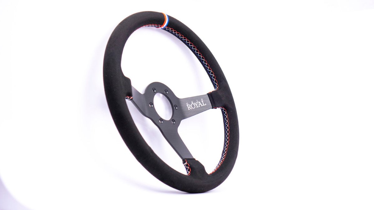 Grip Royal Brute 350mm Deep Dish Steering Wheel w/ Black Suede Grip, Red White Blue Stitching and USA TDC Stripe - GRSW - BRT - S - BK - USA - TDC - Subimods.com