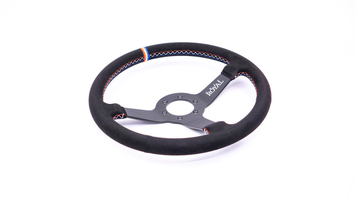 Grip Royal Brute 350mm Deep Dish Steering Wheel w/ Black Suede Grip, Red White Blue Stitching and USA TDC Stripe - GRSW - BRT - S - BK - USA - TDC - Subimods.com