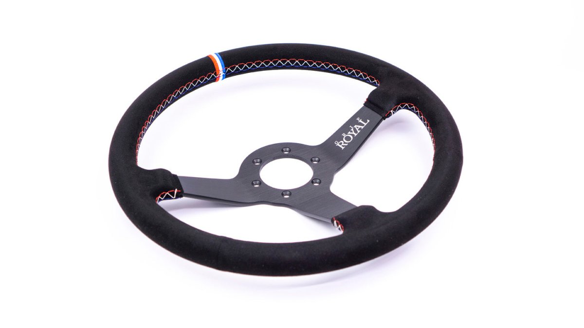 Grip Royal Brute 350mm Deep Dish Steering Wheel w/ Black Suede Grip, Red White Blue Stitching and USA TDC Stripe - GRSW - BRT - S - BK - USA - TDC - Subimods.com