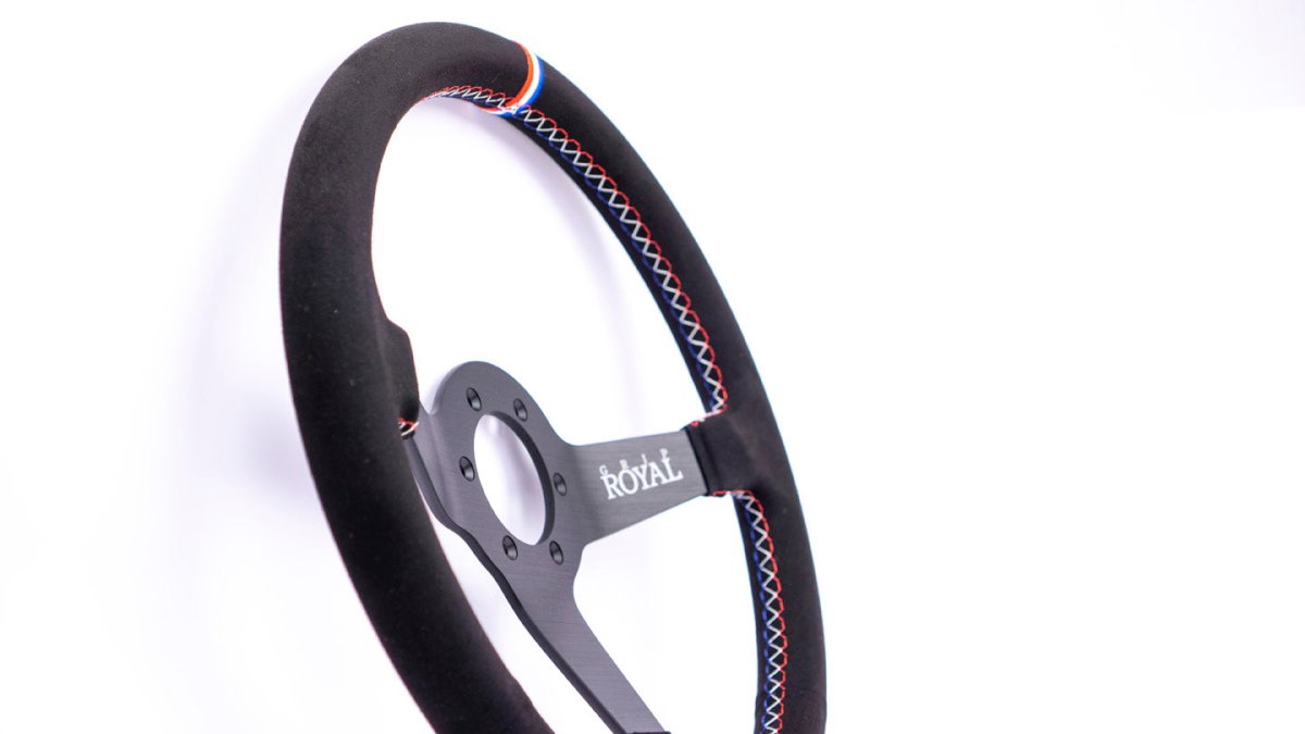 Grip Royal Brute 350mm Deep Dish Steering Wheel w/ Black Suede Grip, Red White Blue Stitching and USA TDC Stripe - GRSW - BRT - S - BK - USA - TDC - Subimods.com