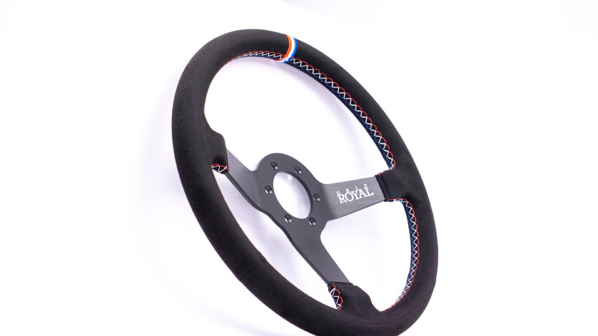Grip Royal Brute 350mm Deep Dish Steering Wheel w/ Black Suede Grip, Red White Blue Stitching and USA TDC Stripe - GRSW - BRT - S - BK - USA - TDC - Subimods.com