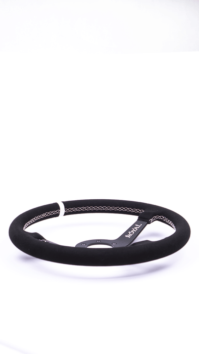 Grip Royal Brute 350mm Deep Dish Steering Wheel w/ Black Suede Grip, White Stitching, and White TDC Stripe - GRSW - BRT - S - BKWH - TDCWH - Subimods.com