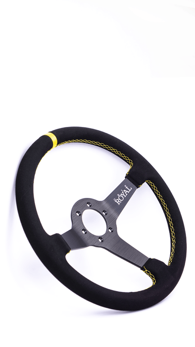Grip Royal Brute 350mm Deep Dish Steering Wheel w/ Black Suede Grip, Yellow Stitching, and Yellow TDC Stripe - GRSW - BRT - S - BKYW - TDCYW - Subimods.com