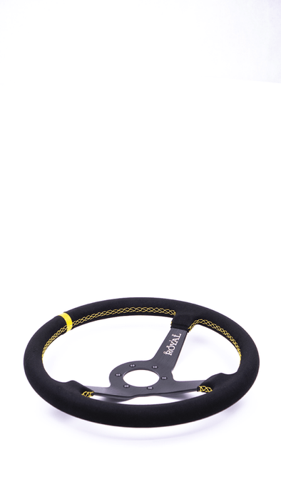 Grip Royal Brute 350mm Deep Dish Steering Wheel w/ Black Suede Grip, Yellow Stitching, and Yellow TDC Stripe - GRSW - BRT - S - BKYW - TDCYW - Subimods.com