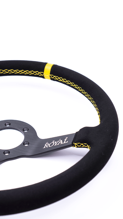 Grip Royal Brute 350mm Deep Dish Steering Wheel w/ Black Suede Grip, Yellow Stitching, and Yellow TDC Stripe - GRSW - BRT - S - BKYW - TDCYW - Subimods.com