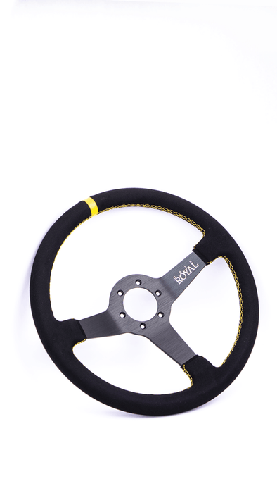 Grip Royal Brute 350mm Deep Dish Steering Wheel w/ Black Suede Grip, Yellow Stitching, and Yellow TDC Stripe - GRSW - BRT - S - BKYW - TDCYW - Subimods.com