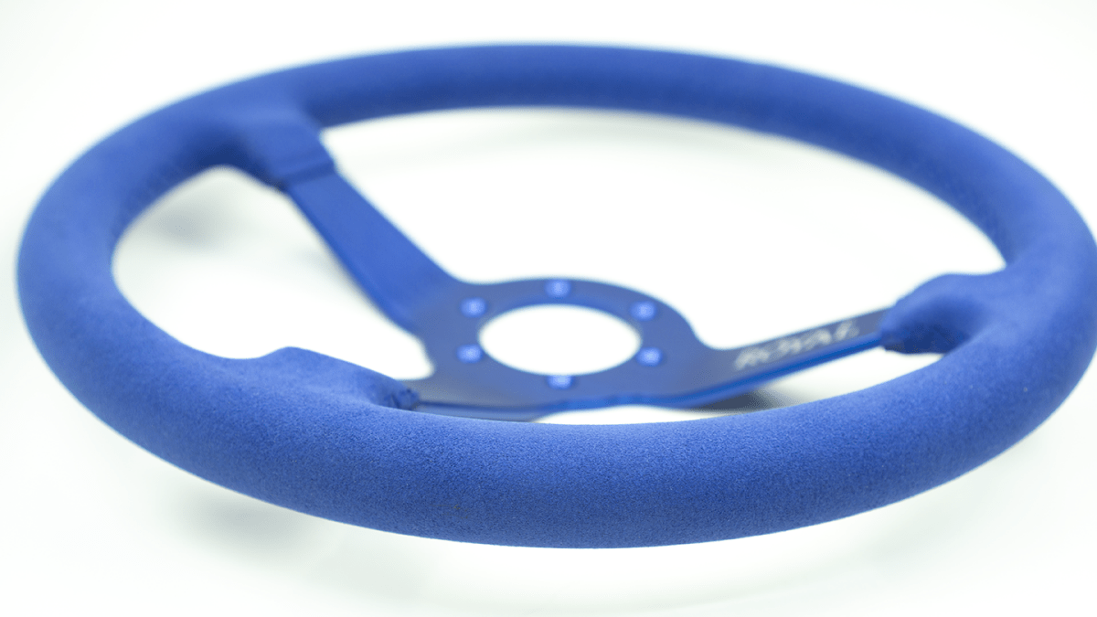 Grip Royal Brute 350mm Deep Dish Steering Wheel w/ Blue Suede Grip, Blue Stitching and Blue Center - GRSW - BRT - S - BLBL - ONBLUE - Subimods.com