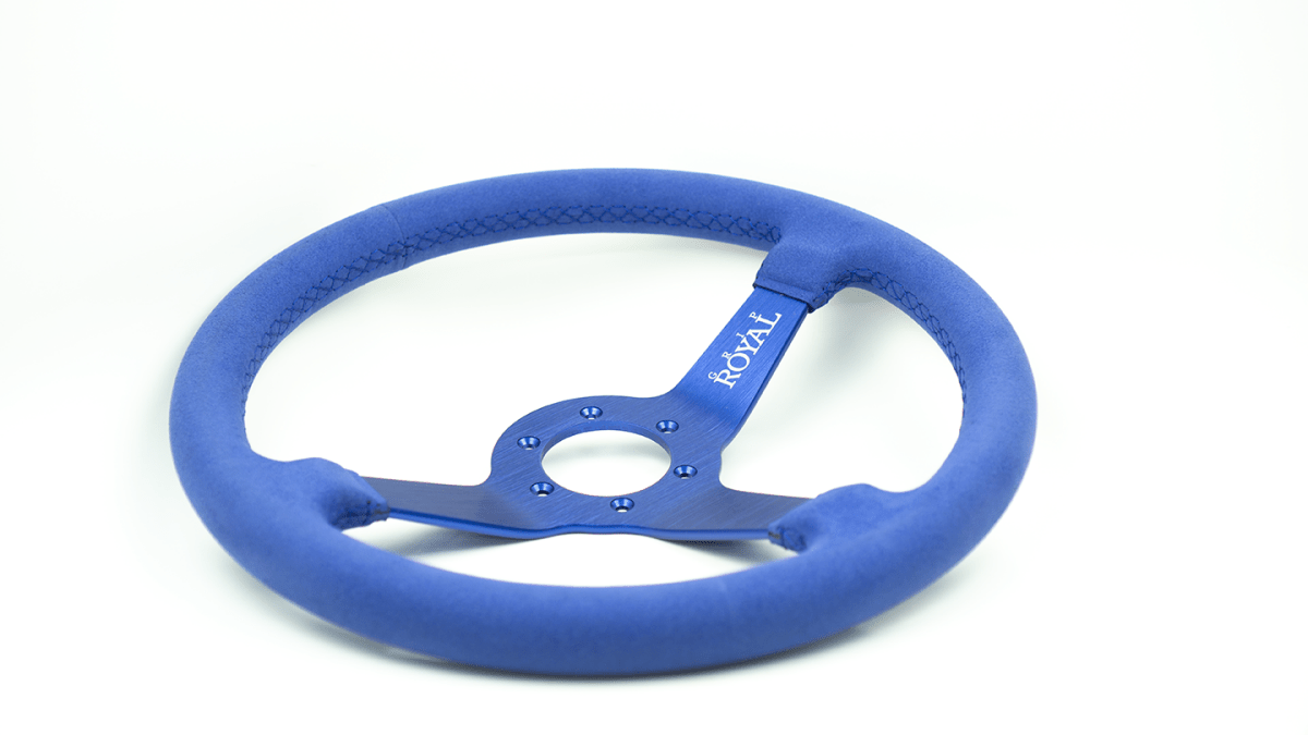 Grip Royal Brute 350mm Deep Dish Steering Wheel w/ Blue Suede Grip, Blue Stitching and Blue Center - GRSW - BRT - S - BLBL - ONBLUE - Subimods.com