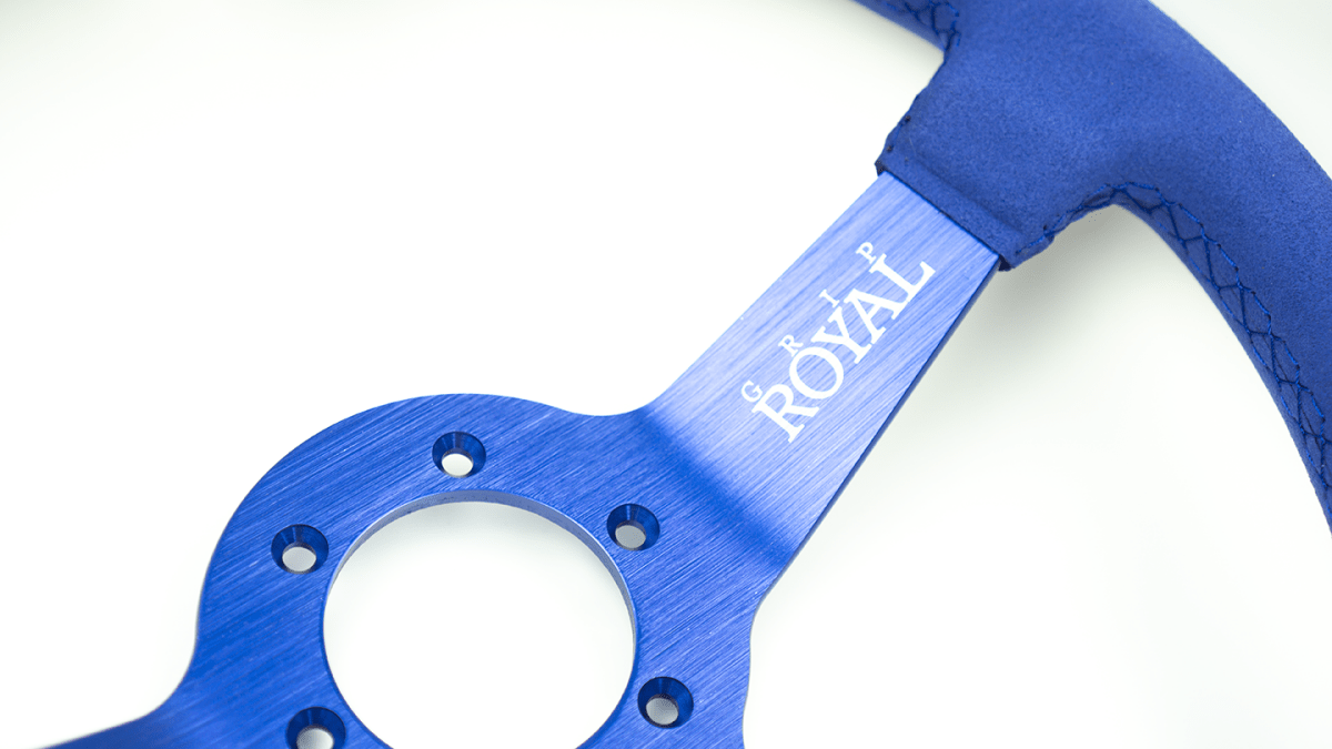 Grip Royal Brute 350mm Deep Dish Steering Wheel w/ Blue Suede Grip, Blue Stitching and Blue Center - GRSW - BRT - S - BLBL - ONBLUE - Subimods.com