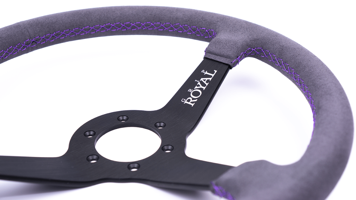 Grip Royal Brute 350mm Deep Dish Steering Wheel w/ Grey Suede Grip and Purple Stitching - GRSW - BRT - S - GYPP - Subimods.com