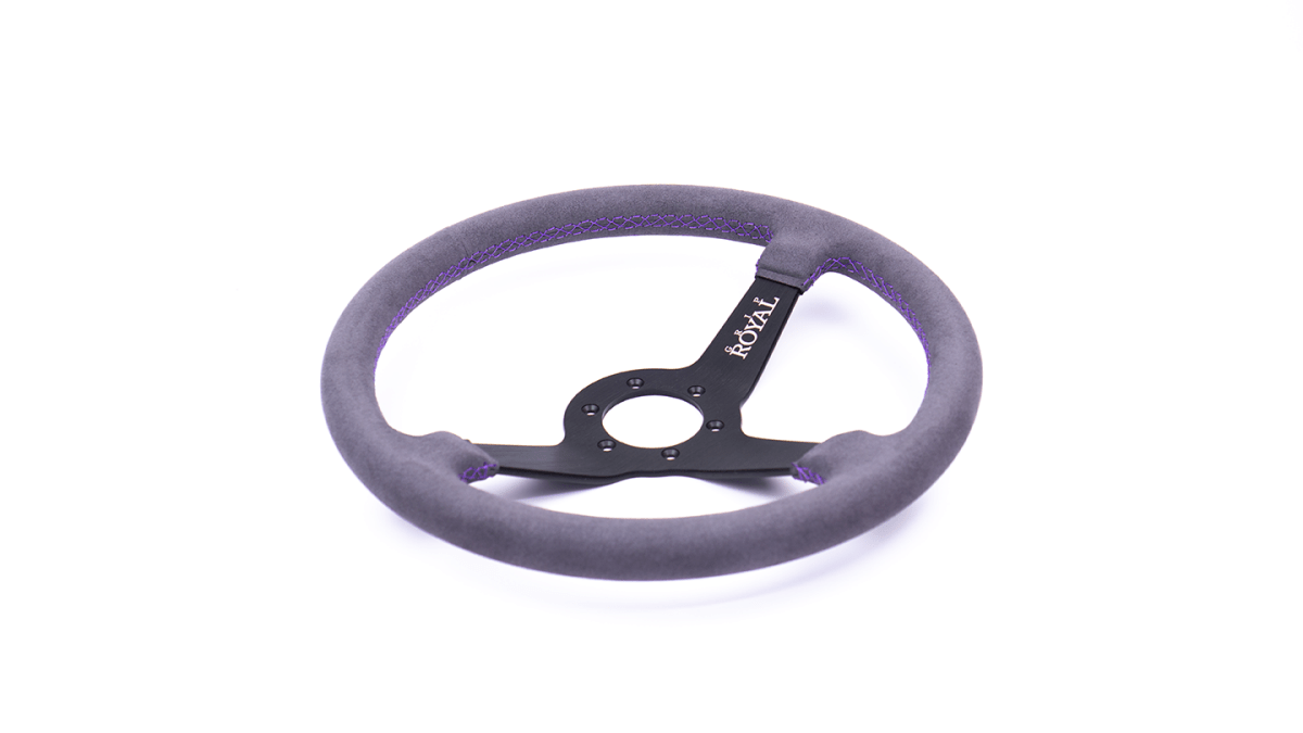Grip Royal Brute 350mm Deep Dish Steering Wheel w/ Grey Suede Grip and Purple Stitching - GRSW - BRT - S - GYPP - Subimods.com