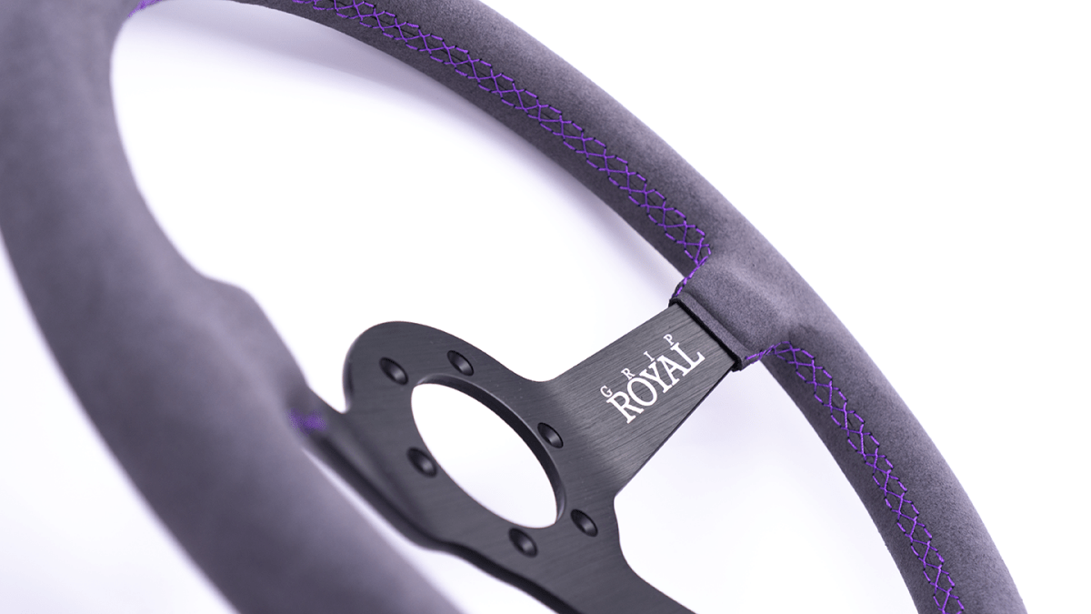 Grip Royal Brute 350mm Deep Dish Steering Wheel w/ Grey Suede Grip and Purple Stitching - GRSW - BRT - S - GYPP - Subimods.com