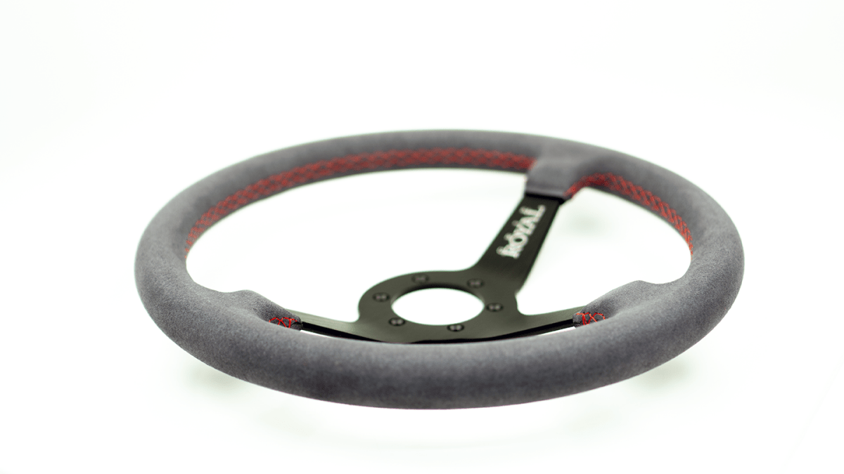 Grip Royal Brute 350mm Deep Dish Steering Wheel w/ Grey Suede Grip and Red Stitching - GRSW - BRT - S - GYRD - Subimods.com
