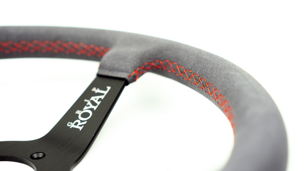 Grip Royal Brute 350mm Deep Dish Steering Wheel w/ Grey Suede Grip and Red Stitching - GRSW - BRT - S - GYRD - Subimods.com