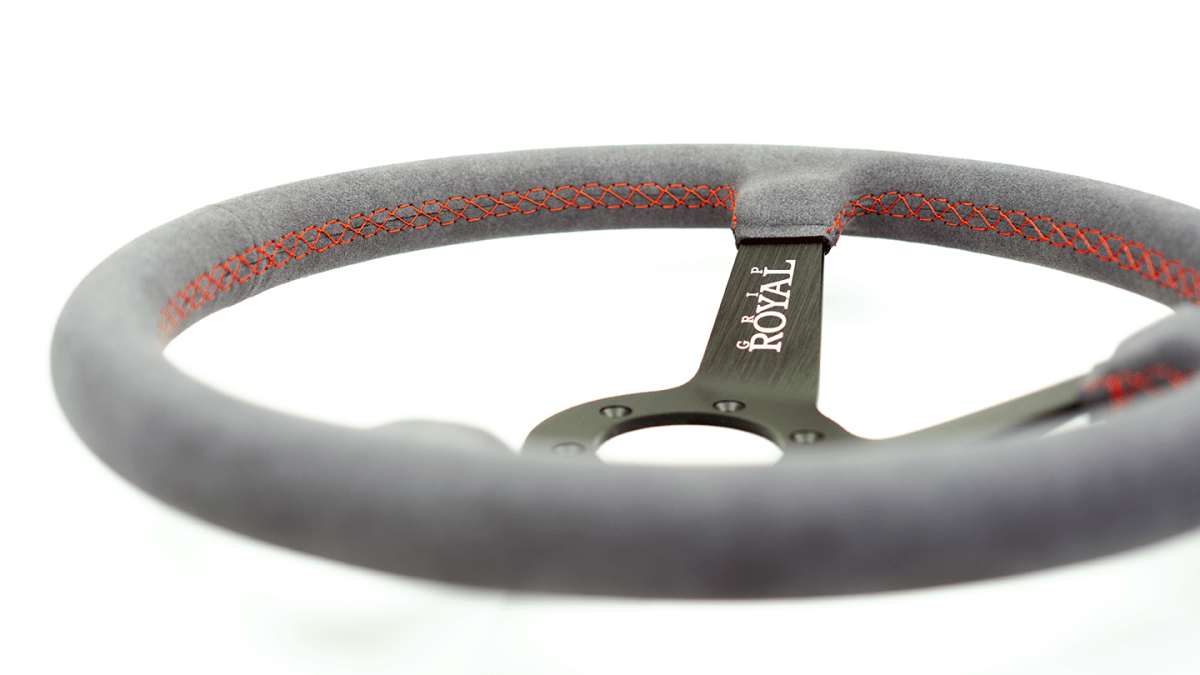 Grip Royal Brute 350mm Deep Dish Steering Wheel w/ Grey Suede Grip and Red Stitching - GRSW - BRT - S - GYRD - Subimods.com
