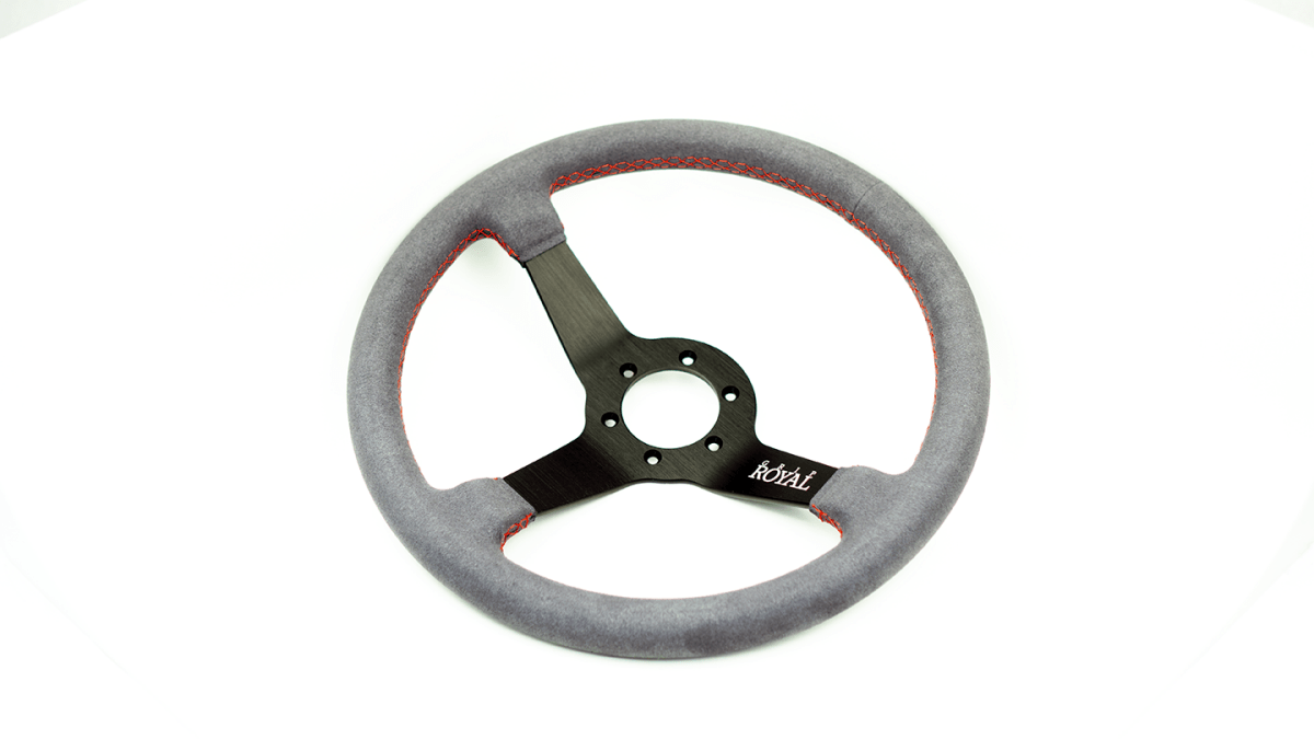 Grip Royal Brute 350mm Deep Dish Steering Wheel w/ Grey Suede Grip and Red Stitching - GRSW - BRT - S - GYRD - Subimods.com