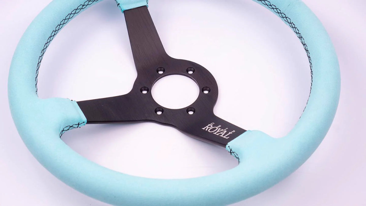 Grip Royal Brute 350mm Deep Dish Steering Wheel w/ Mint Suede Grip and Black Stitching - GRSW - BRT - S - MINT - Subimods.com