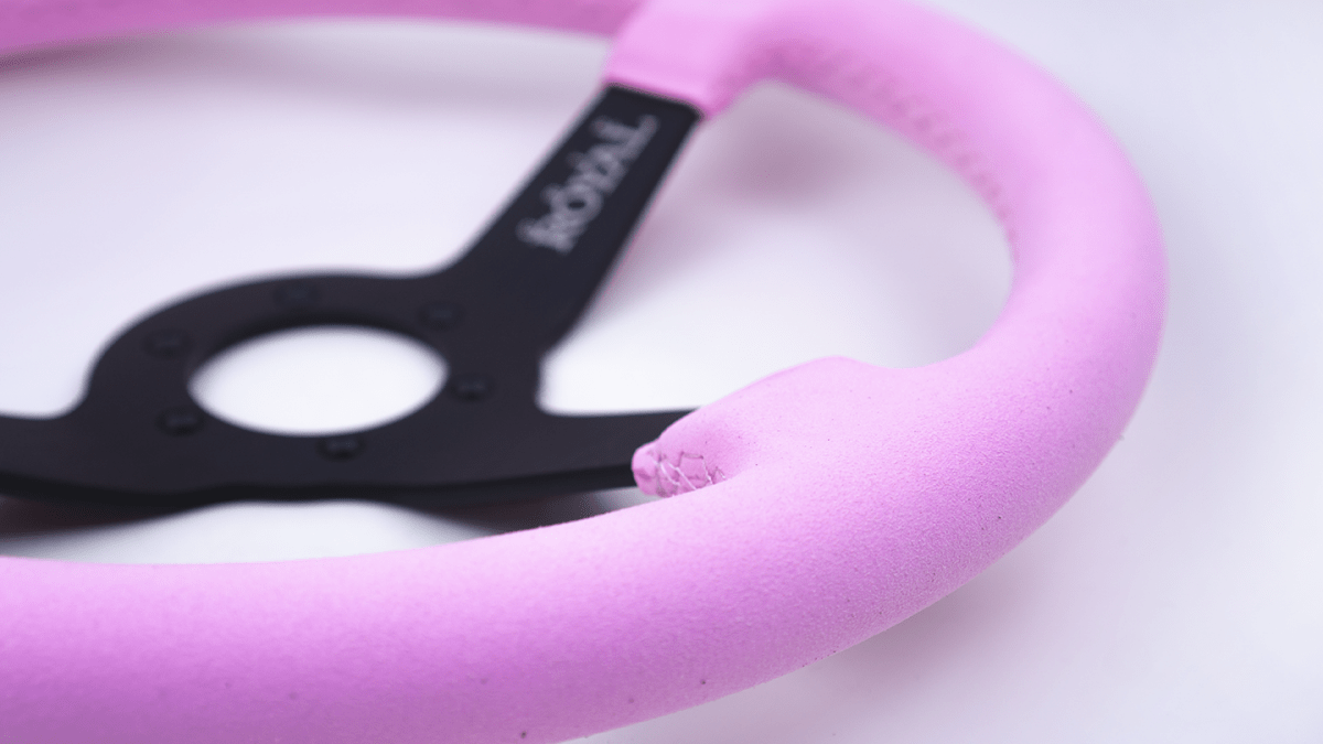Grip Royal Brute 350mm Deep Dish Steering Wheel w/ Pink Suede Grip and Pink Stitching - GRSW - BRT - S - PK - Subimods.com