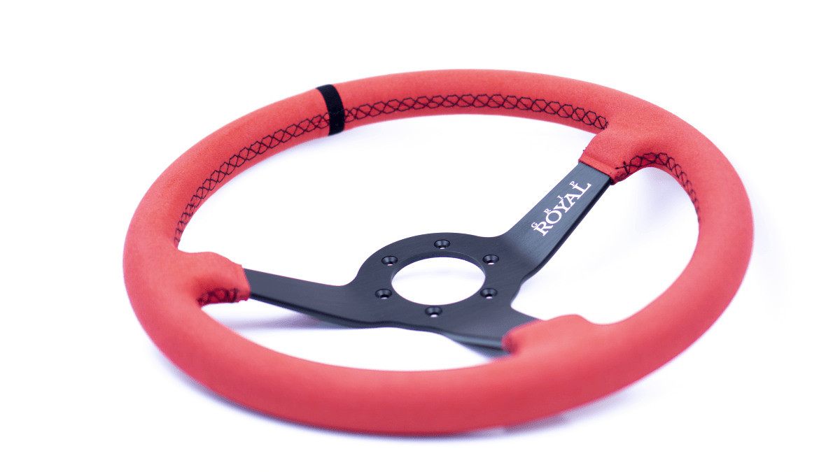 Grip Royal Brute 350mm Deep Dish Steering Wheel w/ Red Suede Grip, Red Stitching, and Black TDC Stripe - GRSW - BRT - S - RDBK - TDCBK - Subimods.com