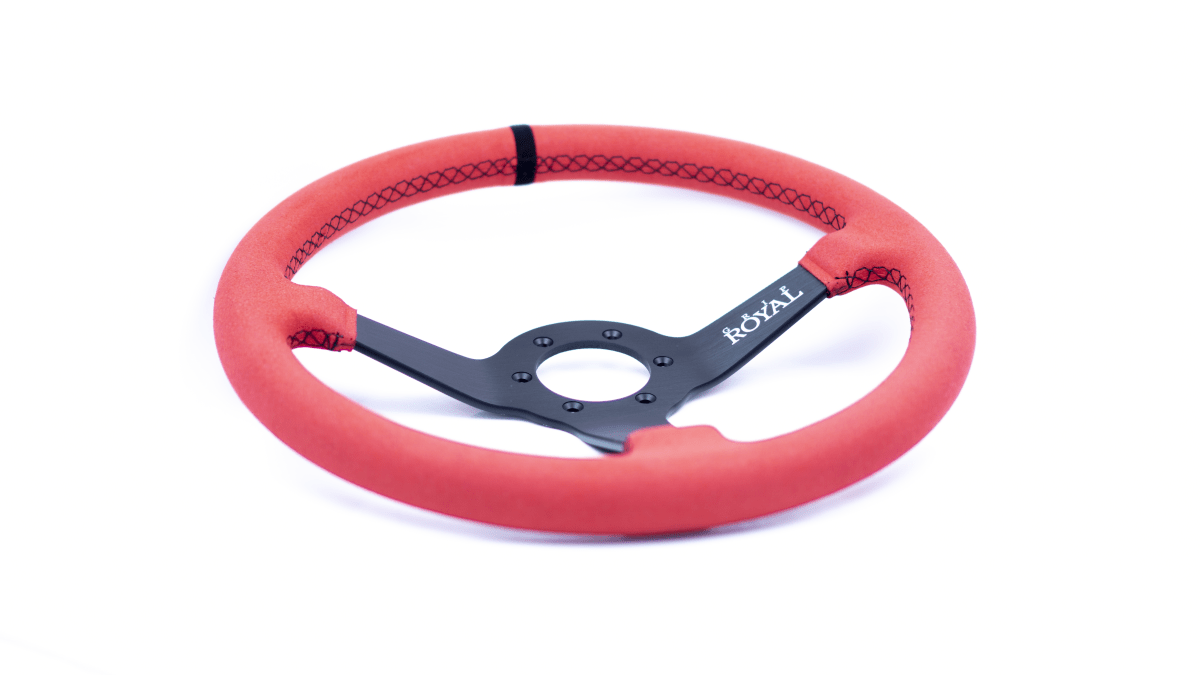 Grip Royal Brute 350mm Deep Dish Steering Wheel w/ Red Suede Grip, Red Stitching, and Black TDC Stripe - GRSW - BRT - S - RDBK - TDCBK - Subimods.com