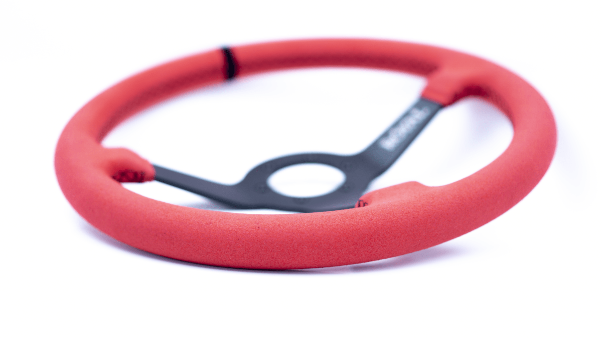 Grip Royal Brute 350mm Deep Dish Steering Wheel w/ Red Suede Grip, Red Stitching, and Black TDC Stripe - GRSW - BRT - S - RDBK - TDCBK - Subimods.com