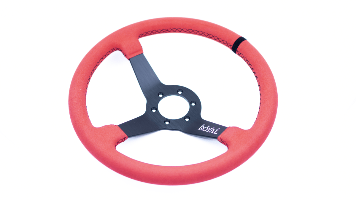 Grip Royal Brute 350mm Deep Dish Steering Wheel w/ Red Suede Grip, Red Stitching, and Black TDC Stripe - GRSW - BRT - S - RDBK - TDCBK - Subimods.com