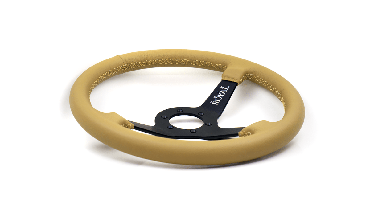 Grip Royal Brute Clay 350mm Deep Dish Steering Wheel w/ Tan Leather Grip, and Tan Stitching - GRSW - BRT - L - TNTN - Subimods.com