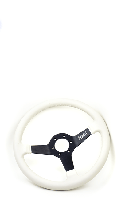 Grip Royal Brute Ghost 350mm Deep Dish Steering Wheel w/ White Leather Grip, and White Stitching - GRSW - BRT - L - WHWH - Subimods.com
