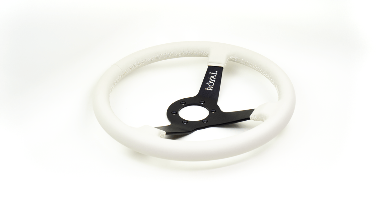 Grip Royal Brute Ghost 350mm Deep Dish Steering Wheel w/ White Leather Grip, and White Stitching - GRSW - BRT - L - WHWH - Subimods.com