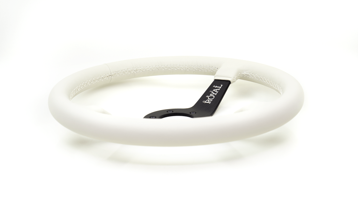 Grip Royal Brute Ghost 350mm Deep Dish Steering Wheel w/ White Leather Grip, and White Stitching - GRSW - BRT - L - WHWH - Subimods.com
