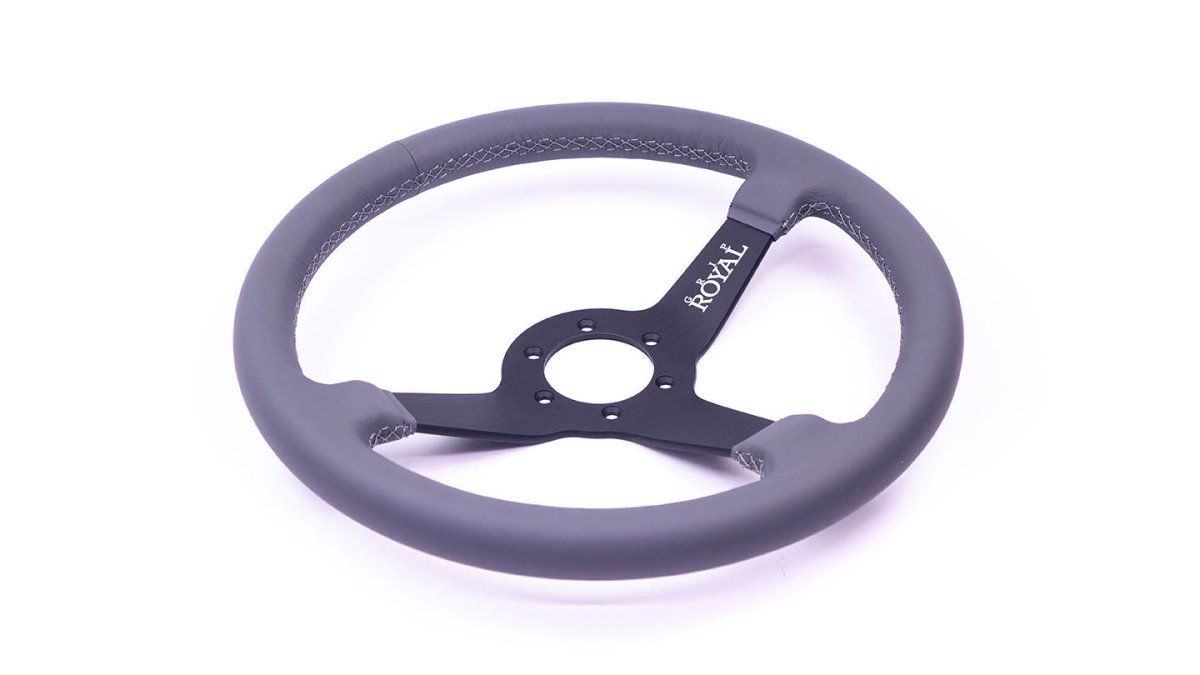 Grip Royal Brute Macbeth 350mm Deep Dish Steering Wheel w/ Grey Leather Grip, and Grey Stitching - GRSW - BRT - L - GYGY - Subimods.com