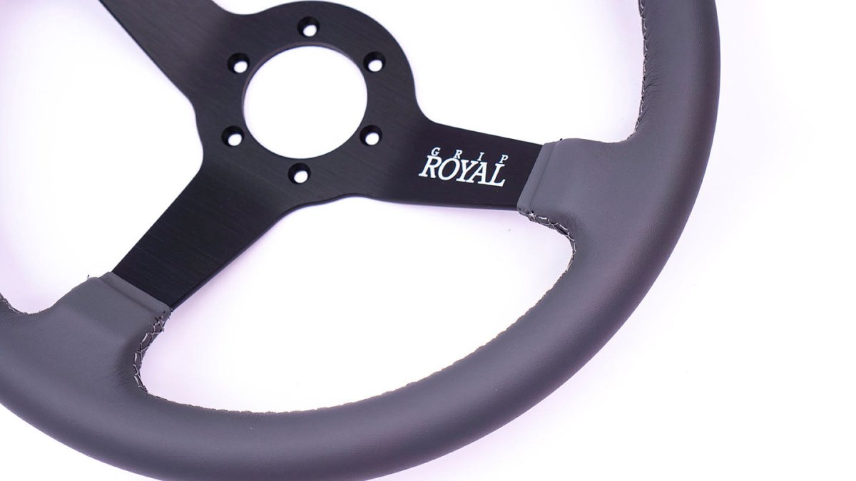 Grip Royal Brute Macbeth 350mm Deep Dish Steering Wheel w/ Grey Leather Grip, and Grey Stitching - GRSW - BRT - L - GYGY - Subimods.com
