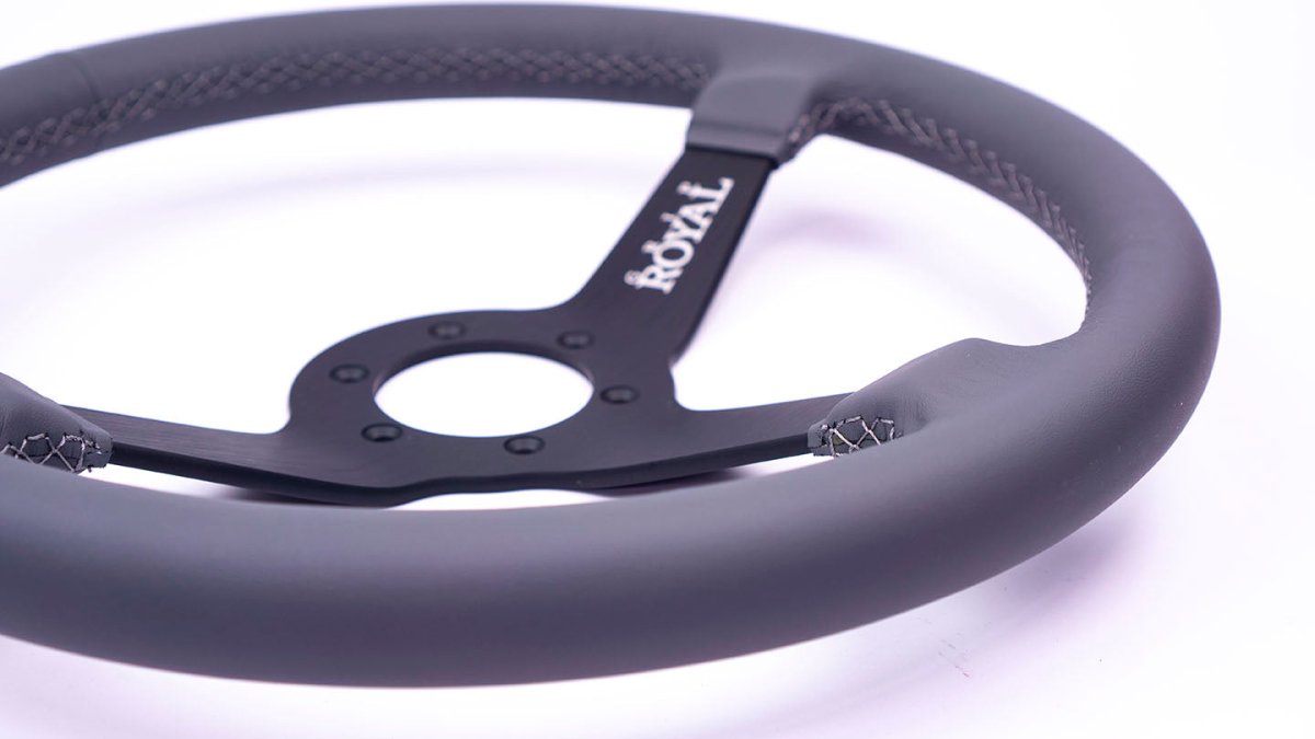 Grip Royal Brute Macbeth 350mm Deep Dish Steering Wheel w/ Grey Leather Grip, and Grey Stitching - GRSW - BRT - L - GYGY - Subimods.com