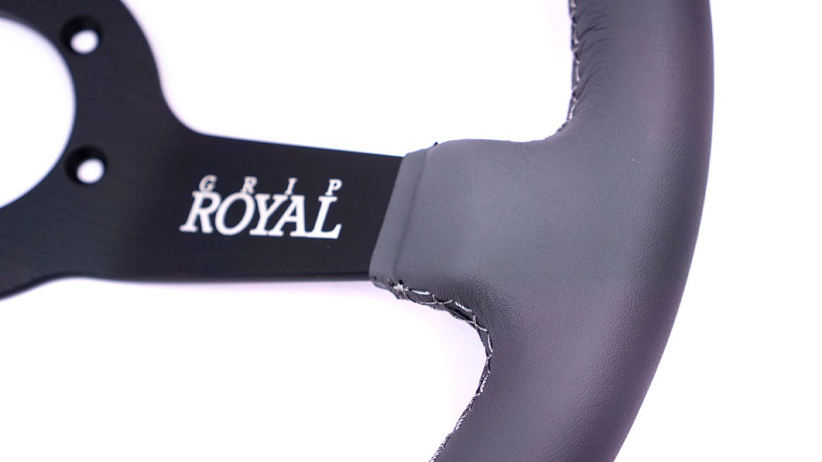 Grip Royal Brute Macbeth 350mm Deep Dish Steering Wheel w/ Grey Leather Grip, and Grey Stitching - GRSW - BRT - L - GYGY - Subimods.com
