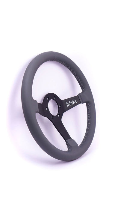 Grip Royal Brute Macbeth 350mm Deep Dish Steering Wheel w/ Grey Leather Grip, and Grey Stitching - GRSW - BRT - L - GYGY - Subimods.com