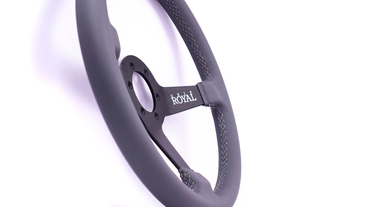 Grip Royal Brute Macbeth 350mm Deep Dish Steering Wheel w/ Grey Leather Grip, and Grey Stitching - GRSW - BRT - L - GYGY - Subimods.com