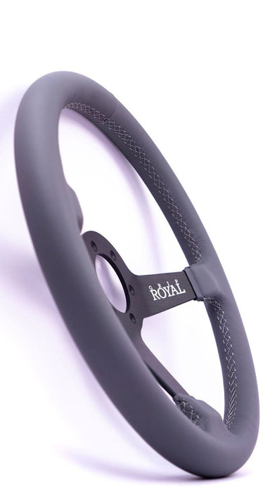 Grip Royal Brute Macbeth 350mm Deep Dish Steering Wheel w/ Grey Leather Grip, and Grey Stitching - GRSW - BRT - L - GYGY - Subimods.com