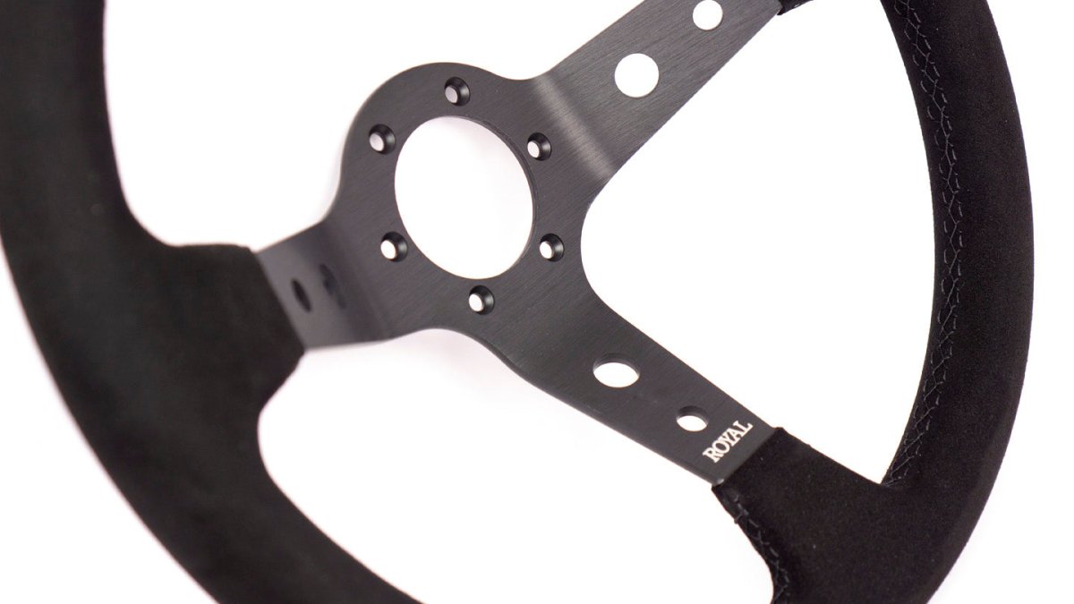 Grip Royal Club 350mm Deep Dish Steering Wheel w/ Black Suede Grip, Black Stitching, And Black TDC Stripe - GRSW - CLUB - S - BKBK - TDCBK - Subimods.com