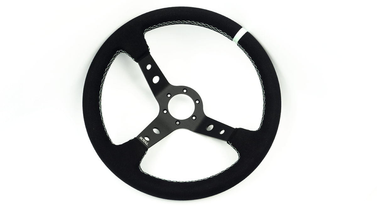 Grip Royal Club 350mm Deep Dish Steering Wheel w/ Black Suede Grip, Mint Stitching, And Mint TDC Stripe - GRSW - CLUB - S - BKMINT - TDCMINT - Subimods.com