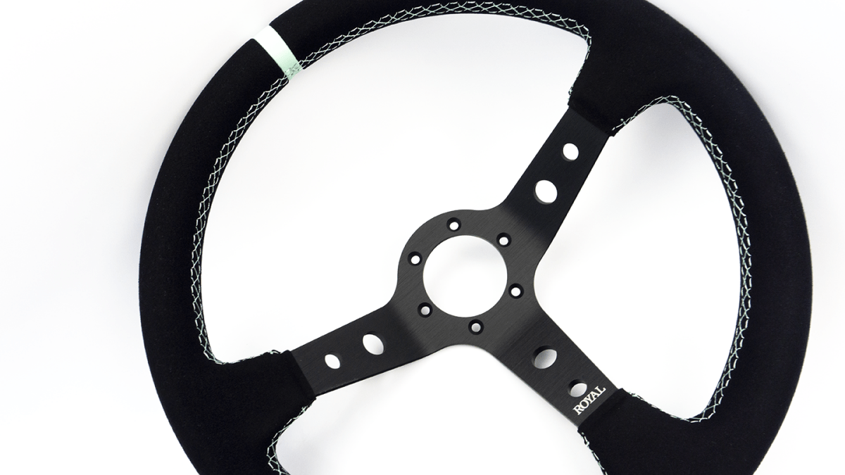 Grip Royal Club 350mm Deep Dish Steering Wheel w/ Black Suede Grip, Mint Stitching, And Mint TDC Stripe - GRSW - CLUB - S - BKMINT - TDCMINT - Subimods.com