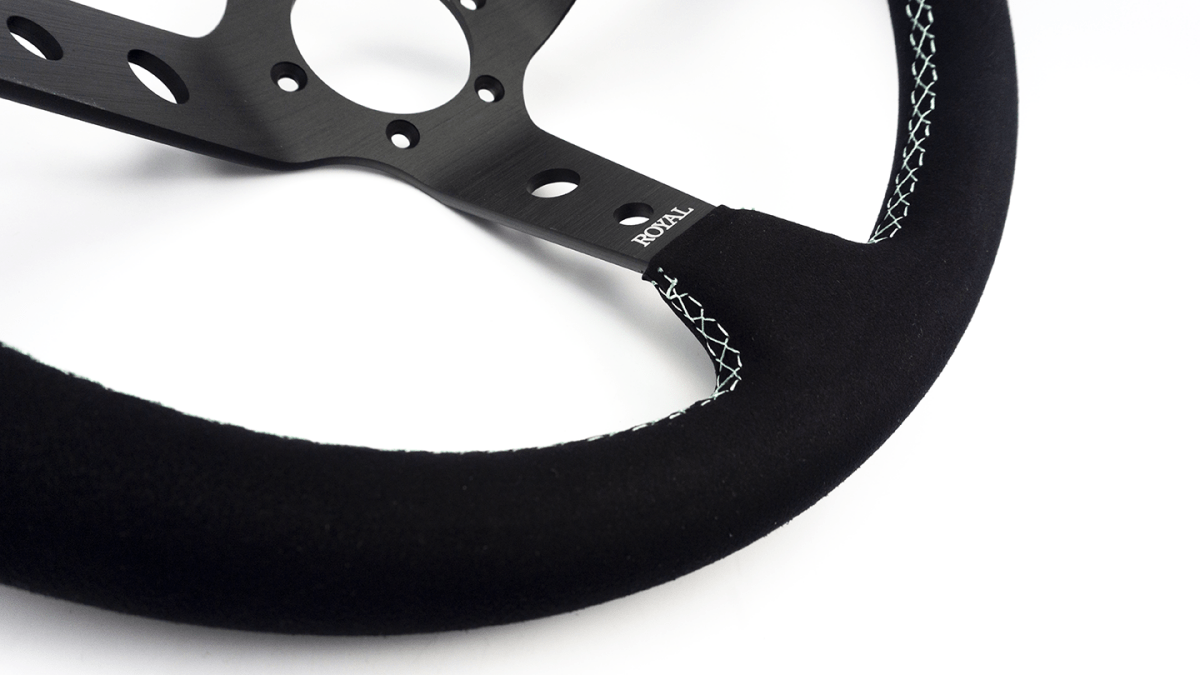 Grip Royal Club 350mm Deep Dish Steering Wheel w/ Black Suede Grip, Mint Stitching, And Mint TDC Stripe - GRSW - CLUB - S - BKMINT - TDCMINT - Subimods.com