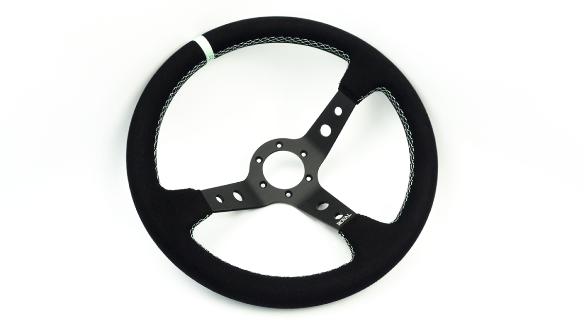 Grip Royal Club 350mm Deep Dish Steering Wheel w/ Black Suede Grip, Mint Stitching, And Mint TDC Stripe - GRSW - CLUB - S - BKMINT - TDCMINT - Subimods.com