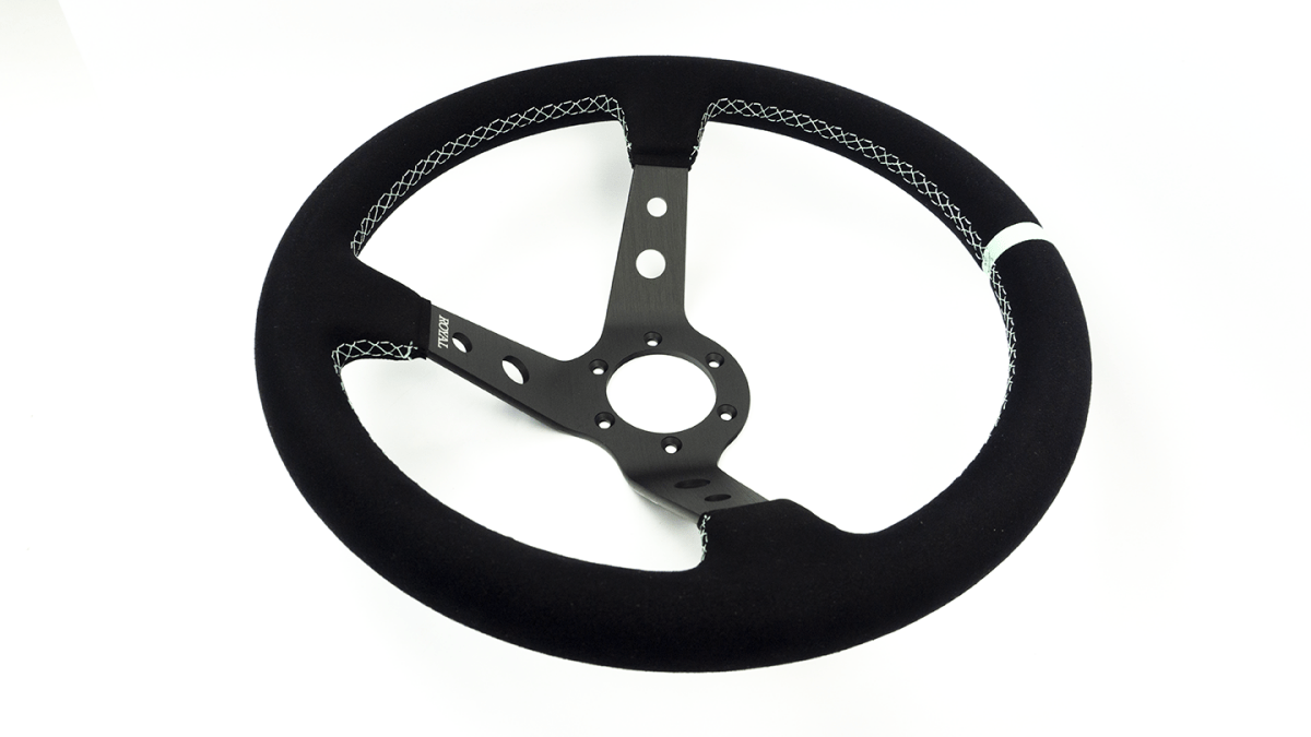 Grip Royal Club 350mm Deep Dish Steering Wheel w/ Black Suede Grip, Mint Stitching, And Mint TDC Stripe - GRSW - CLUB - S - BKMINT - TDCMINT - Subimods.com
