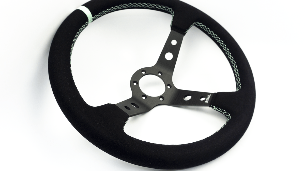 Grip Royal Club 350mm Deep Dish Steering Wheel w/ Black Suede Grip, Mint Stitching, And Mint TDC Stripe - GRSW - CLUB - S - BKMINT - TDCMINT - Subimods.com