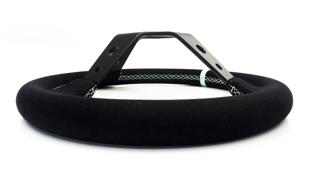 Grip Royal Club 350mm Deep Dish Steering Wheel w/ Black Suede Grip, Mint Stitching, And Mint TDC Stripe - GRSW - CLUB - S - BKMINT - TDCMINT - Subimods.com